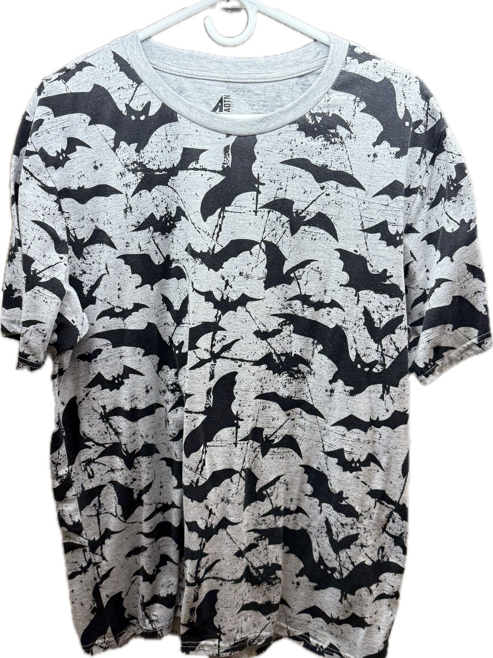 ADT Men's Light Grey Short-Sleeve Tee with Black Bat Pattern